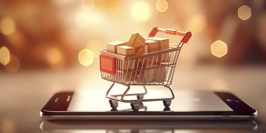 E-Commerce Shopping Cart with Multiple Products. A Sunlit Abstra